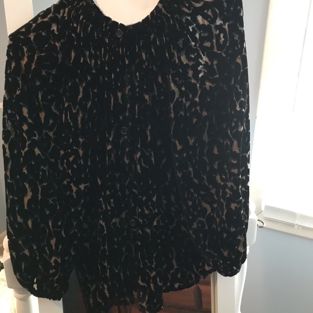 Velvet blouse with see through inlets.